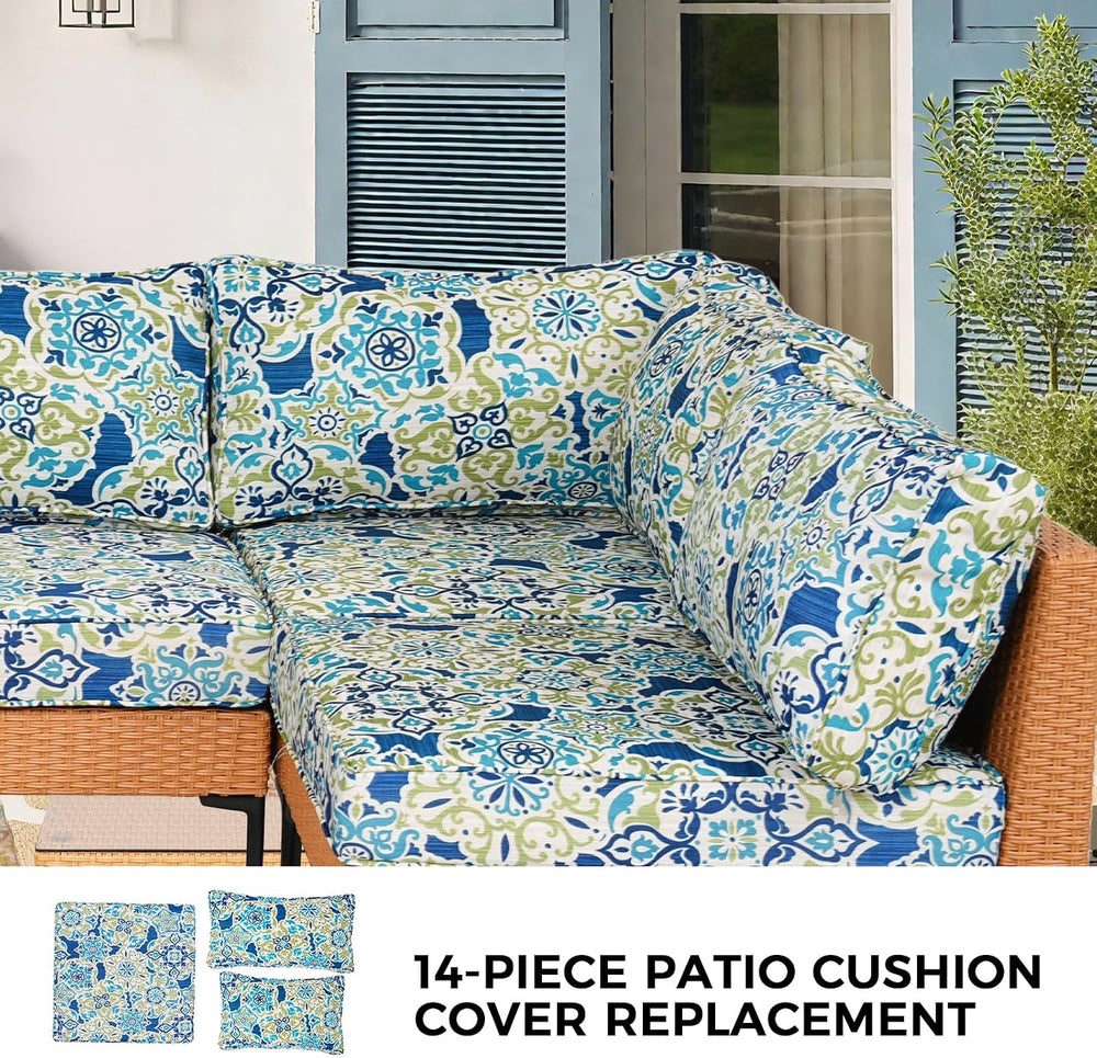14 Piece Outdoor Patio Cushion Covers Replacement Waterproof with Zipper for ...