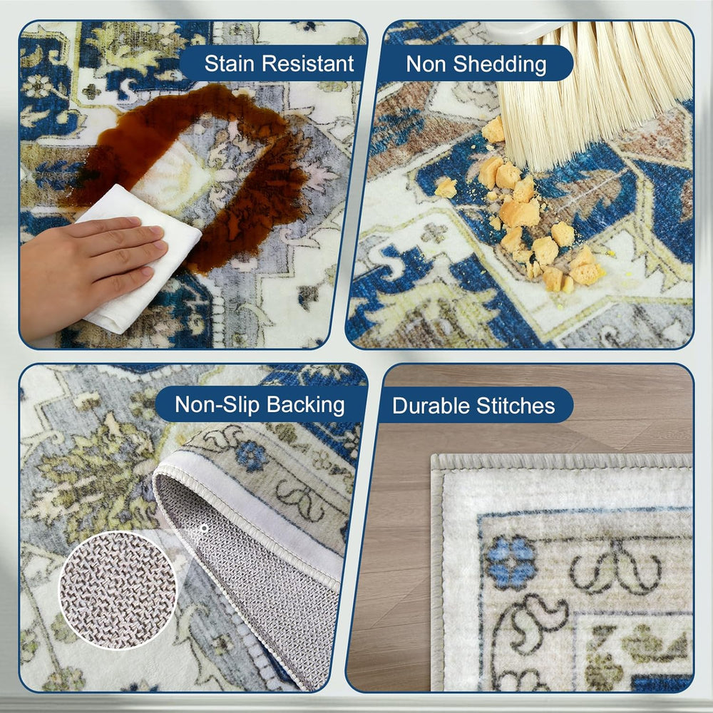 Area Rugs for Living Room 9x12 - Large Machine Washable Vintage Oriental Soft...