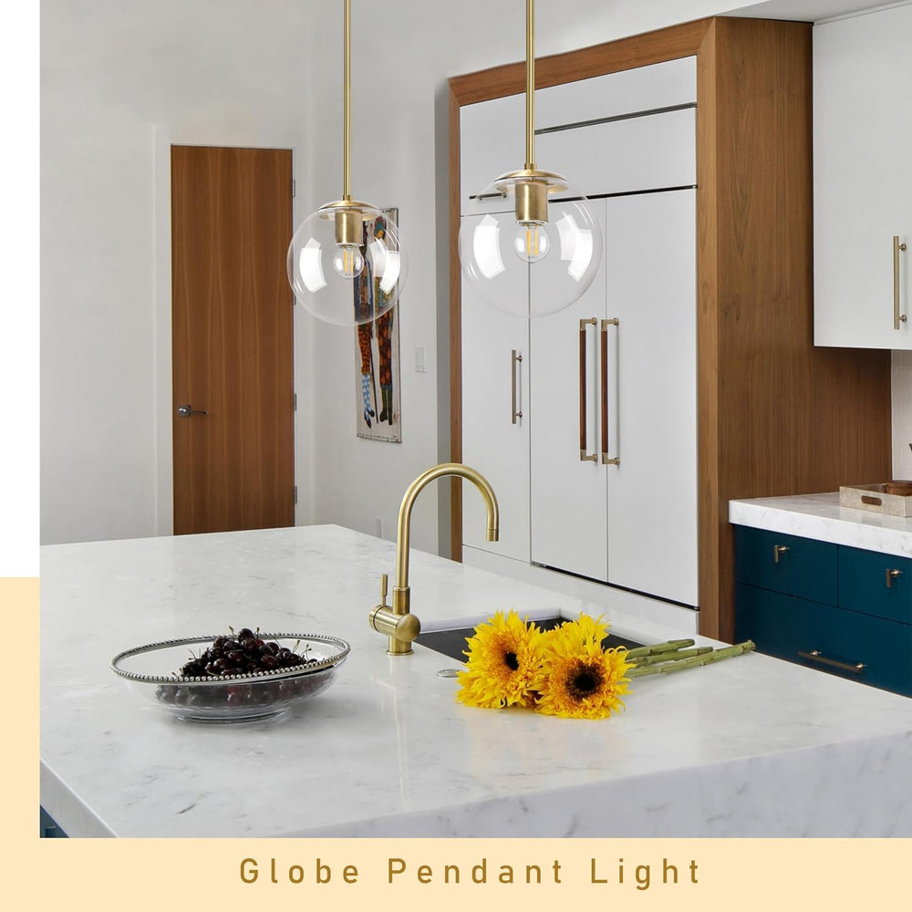 Bagood 8" Globe Pendant Light Gold Mid Century Modern Light Fixture Clea...