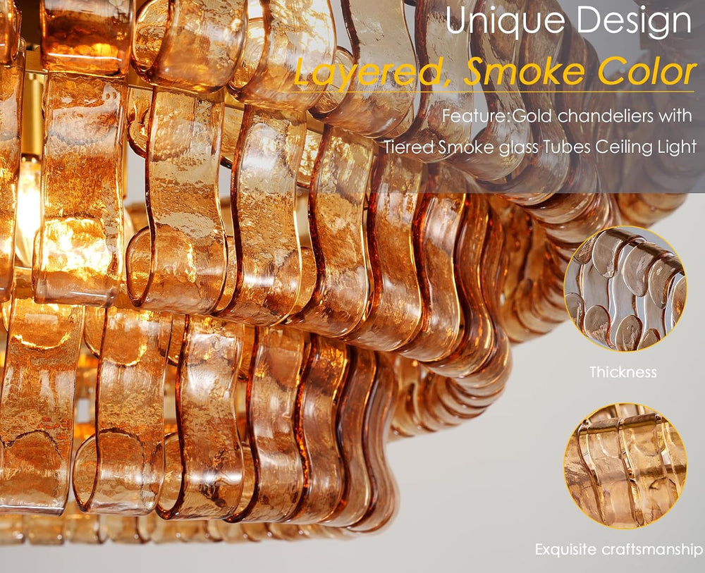 YIOSI Large Chandelier, 48" Gold Chandelier for Dining Room, 8-Light Rou...