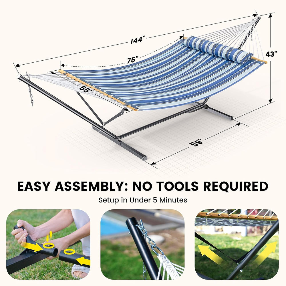ANAGOO Double Hammock with Stand 500lbs Heavy Duty Outdoor Two Person Blue