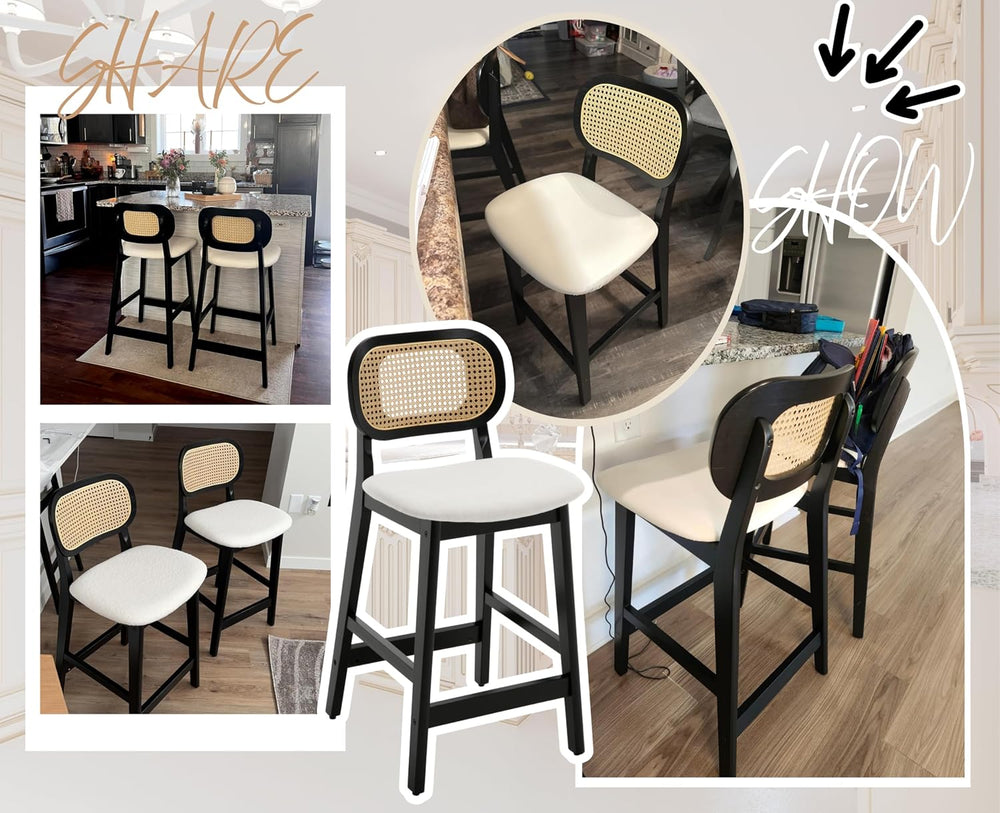 EALSON Counter Height Bar Stools Set of 2 Rattan Back Farmhouse Barstools Mid...