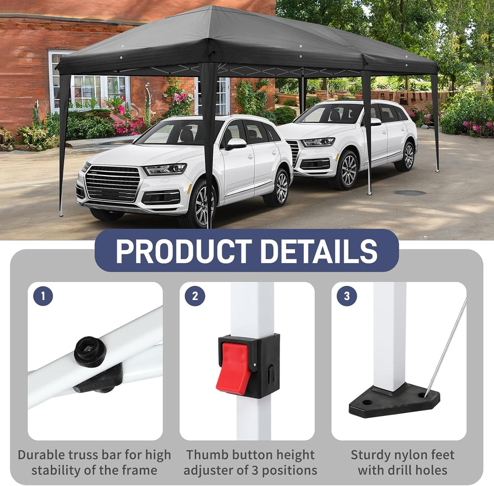 VINGLI 10'x20' Pop Up Canopy Tent with Carry Bag, Portable Instant Pa...