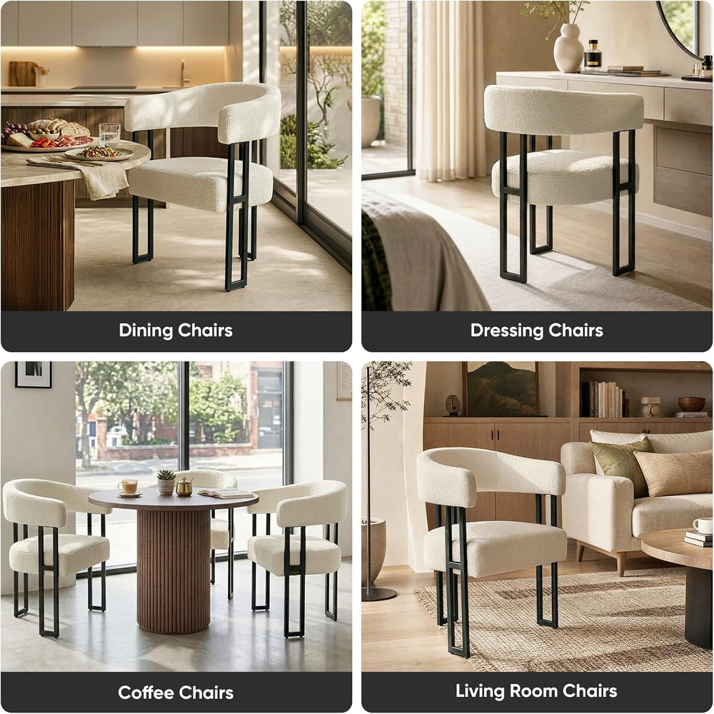 Dining Chairs Set of 6, Boucle Upholstered Kitchen Chairs with Metal Leg