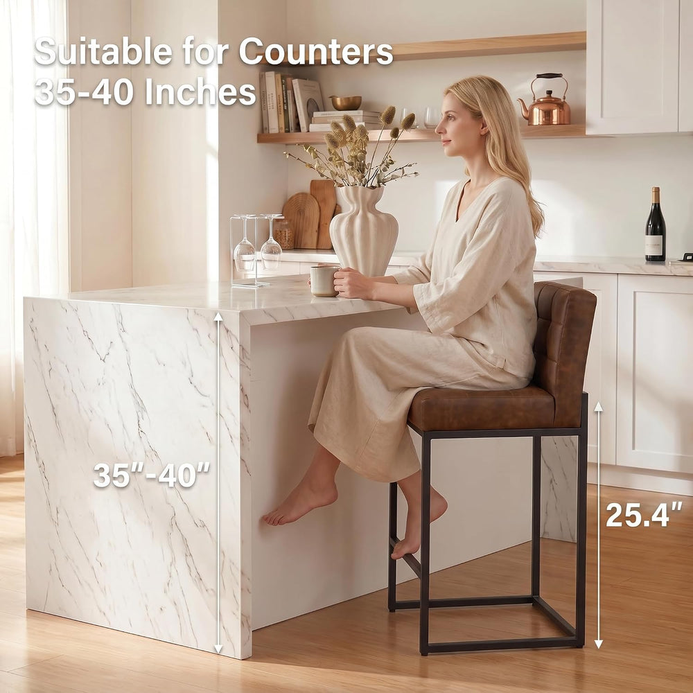GrandNoor Modern Counter Height Bar Stools Set of 2,25'' Coffee Faux ...