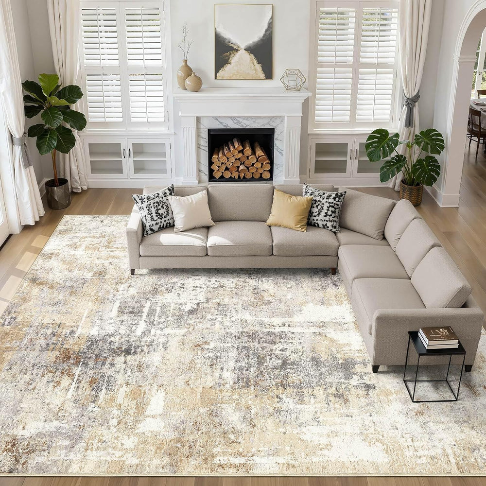 LOONGRUG 12x15 Area Rug Washable Large Neutral Modern Living Room Rugs
