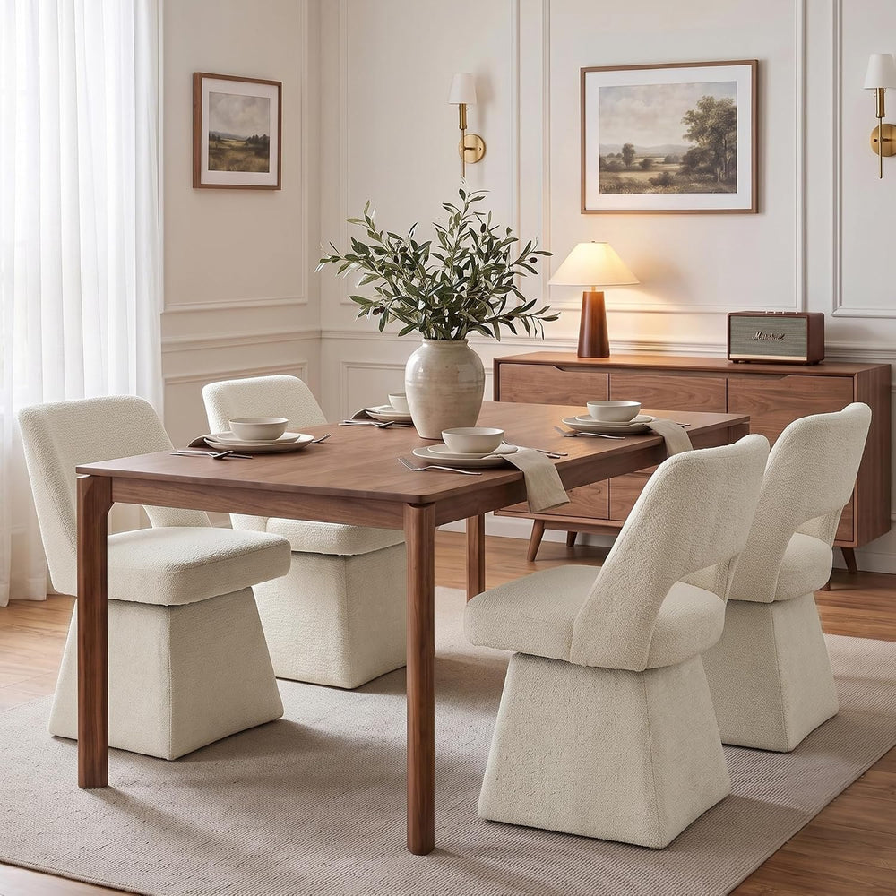 VKNOW Upholstered Swivel Dining Chair with Curved Open Back