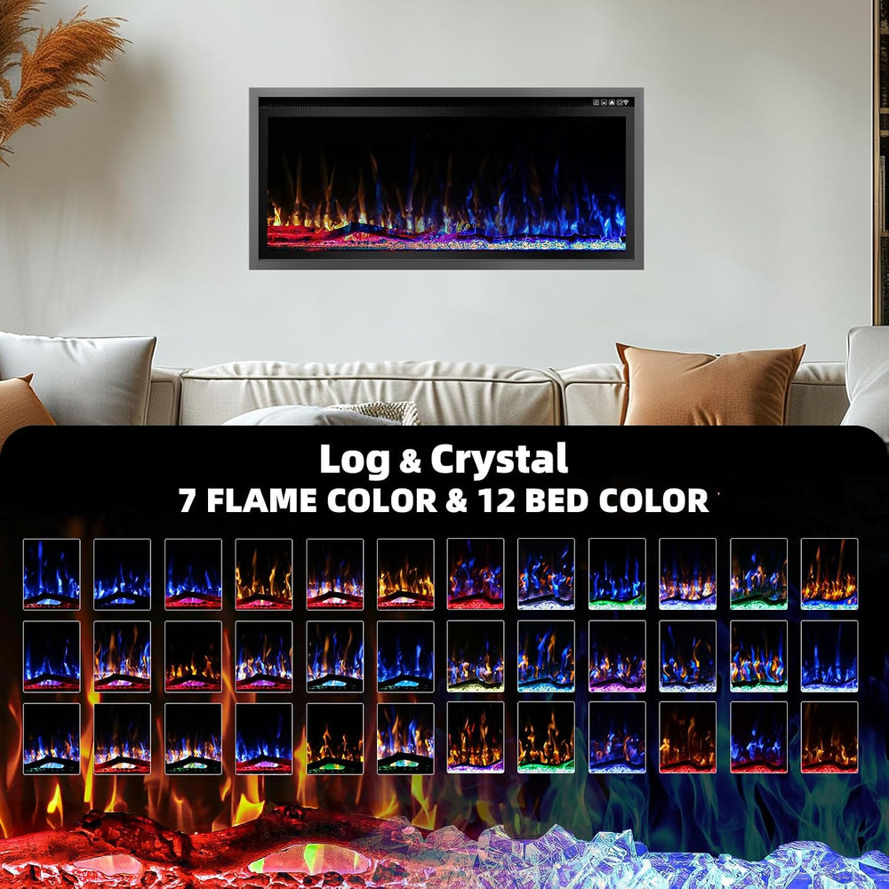 Kucreiheat 42 Inch Electric Fireplace Aluminum Frame-Ultra Silm Fireplace Rec...