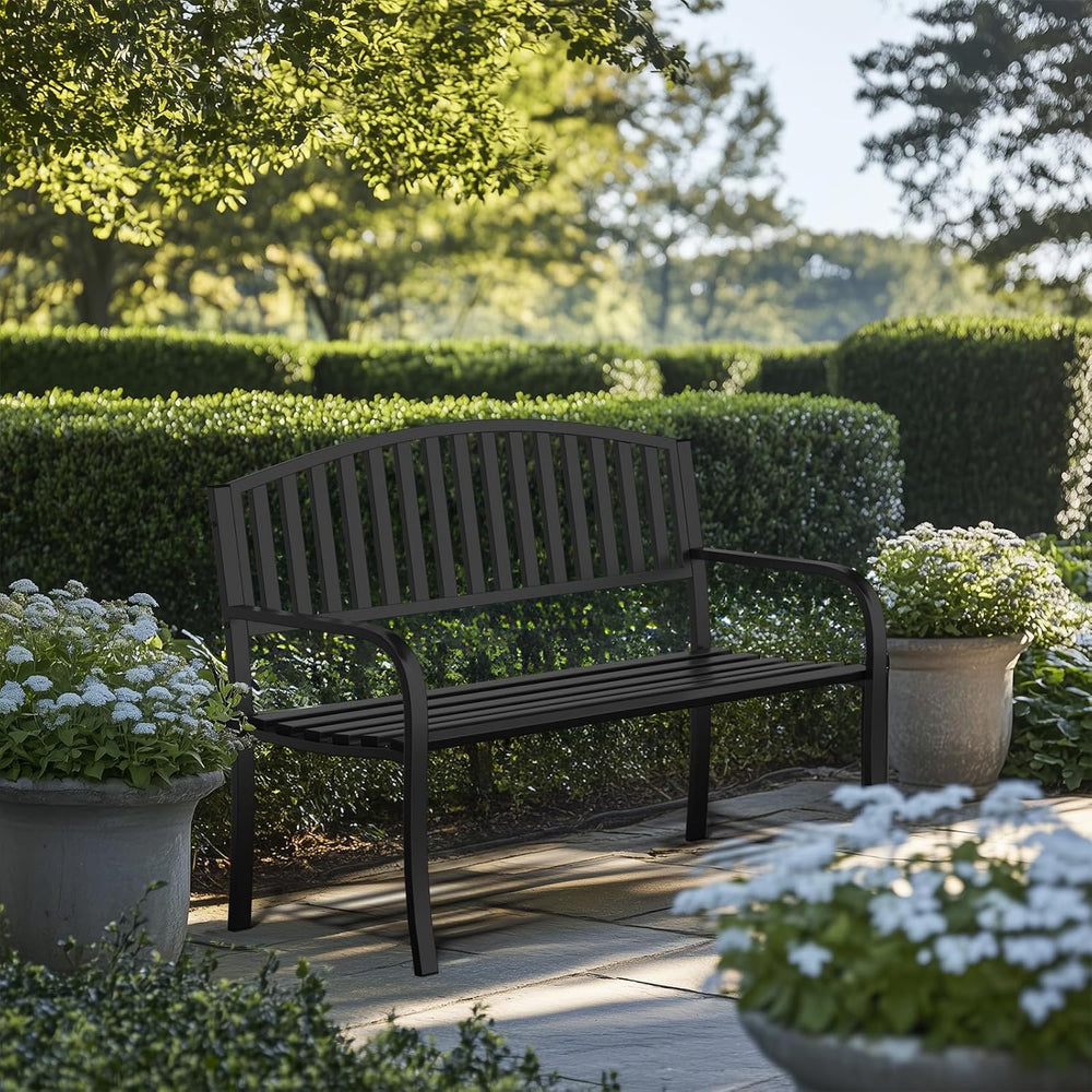 50" Outdoor Bench, Heavy-Duty Metal Frame Graden Bench, Weatherproof Pat...
