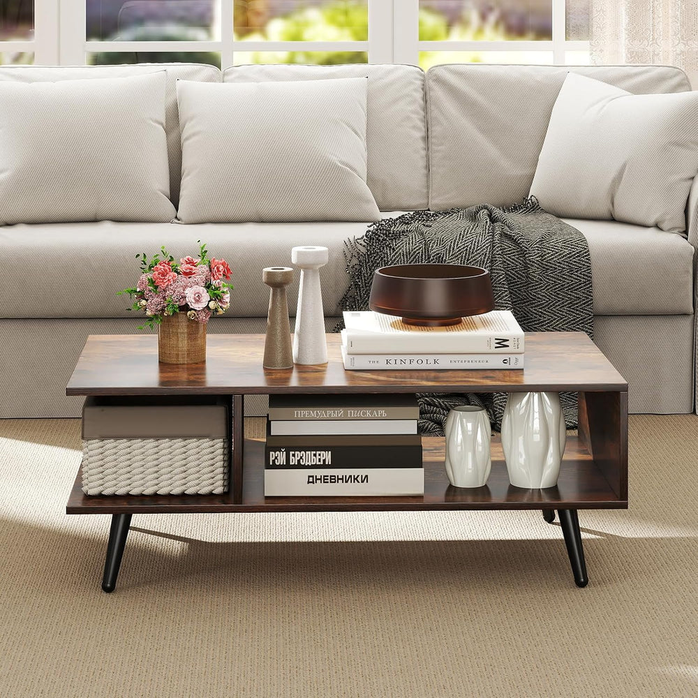 GIANTEX Coffee Table with Storage, Mid Century Modern Center Table for Living...