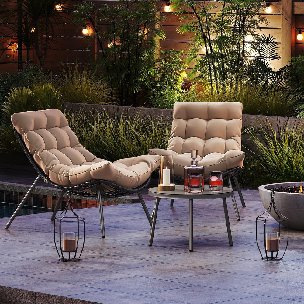 Tangkula 3 Pieces Patio Furniture Set, Outdoor Rattan Wicker Bistro Conversat...