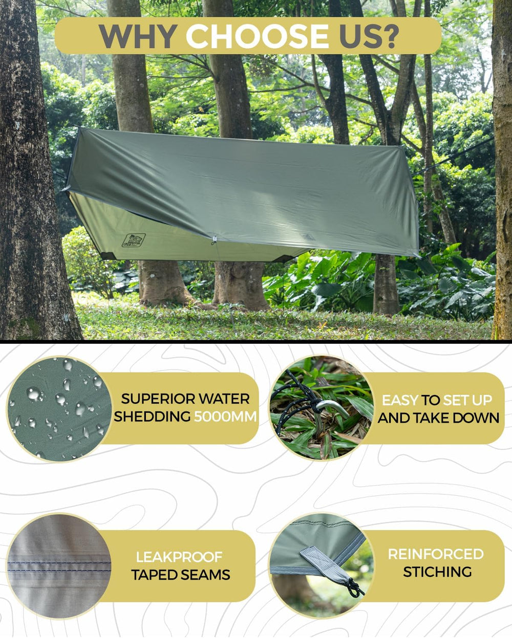 Miztli Camping Hammock with Net and Rain Fly, Portable Lightweight Outdoor Ha...