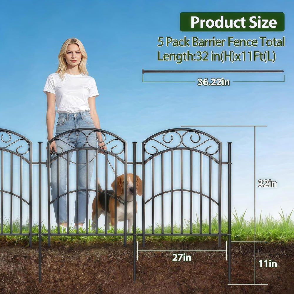 33" H x 27" W Decorative Iron Garden Animal Barrier Fence, 8 Panels...