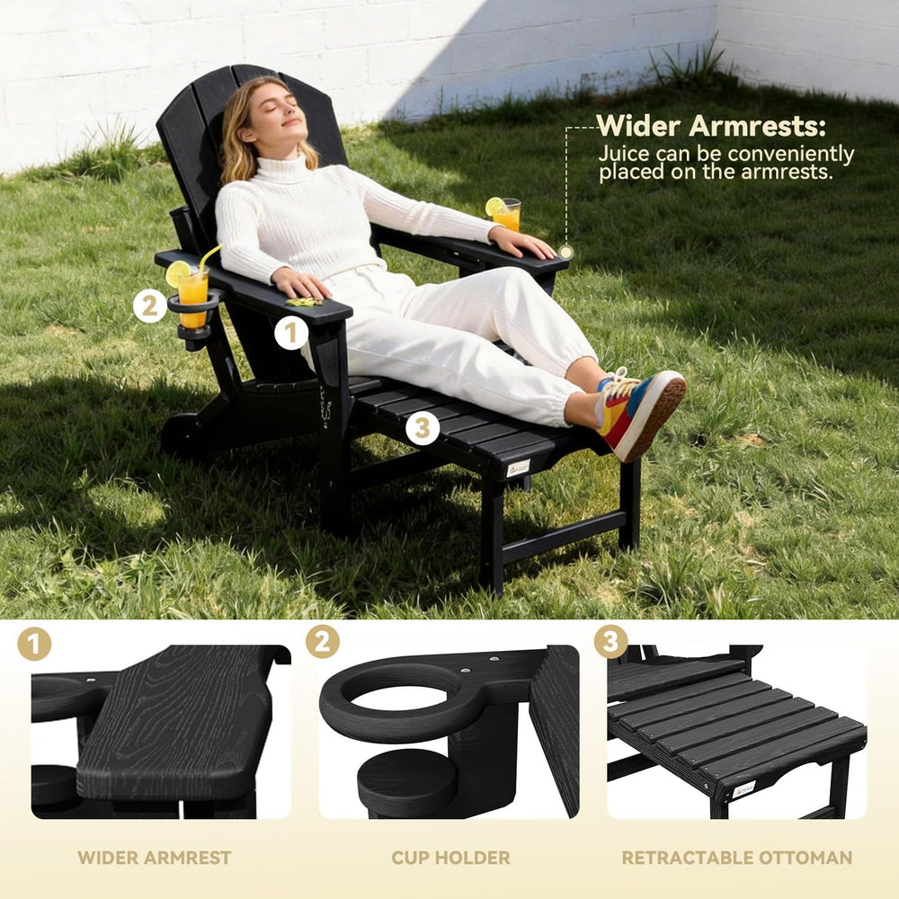 Mdeam HDPE Folding Adirondack Chairs Set of 2, 3-Position 400 lbs, Black