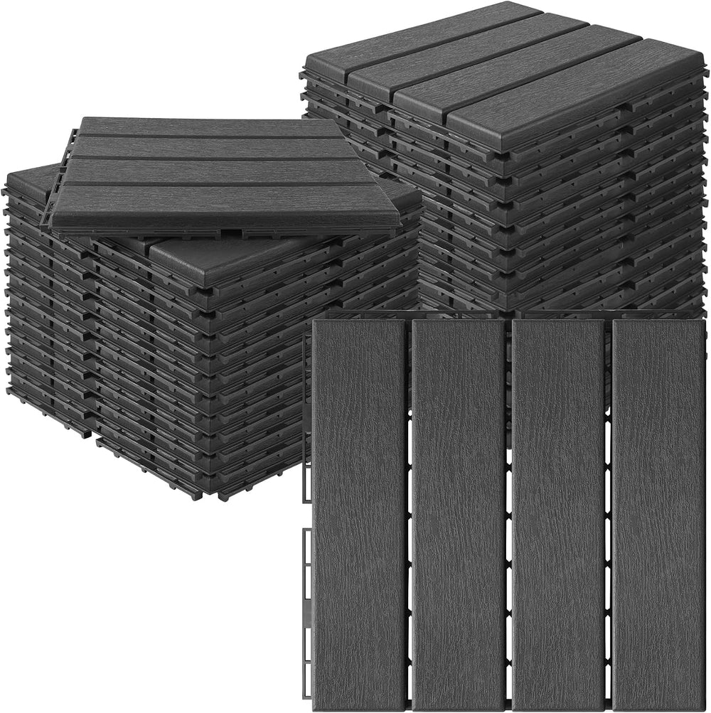MYFAMIREA 27 Pcs Plastic Interlocking Deck Tiles 12" x 12" Patio Fl...