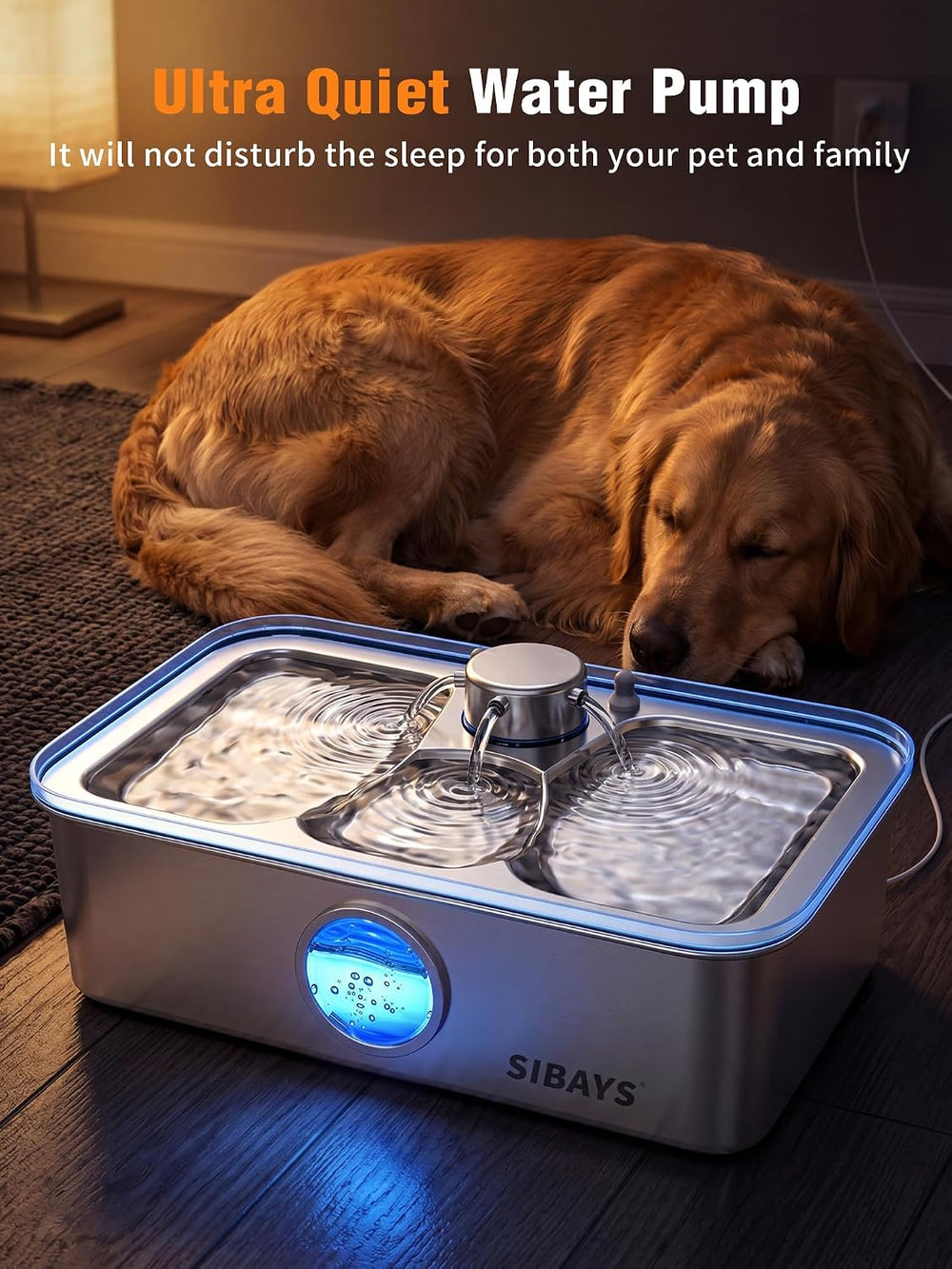 SIBAYS 17L Dog Water Fountain, Stainless Steel Pet Water Fountain FS83