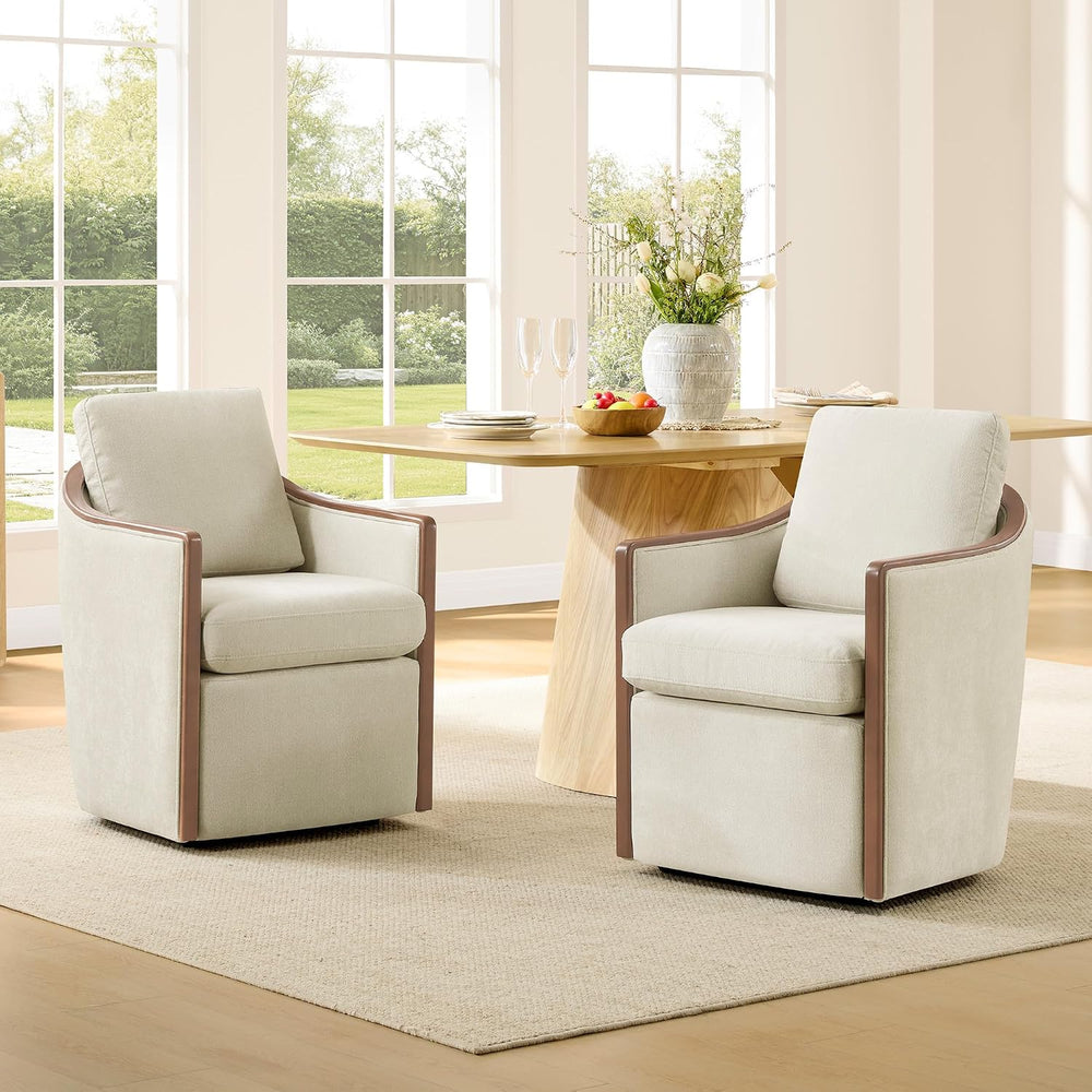 CHITA Upholstered Dining Chairs Set of 2 with Hidden Casters, Cream