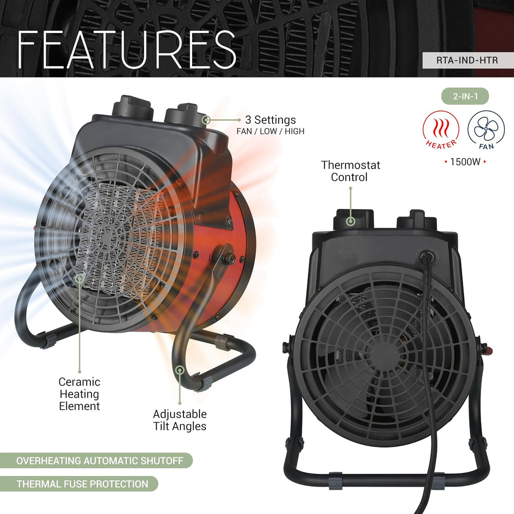 Industrial 1500W Ceramic Forced Air Heater with Adjustable Tilt
