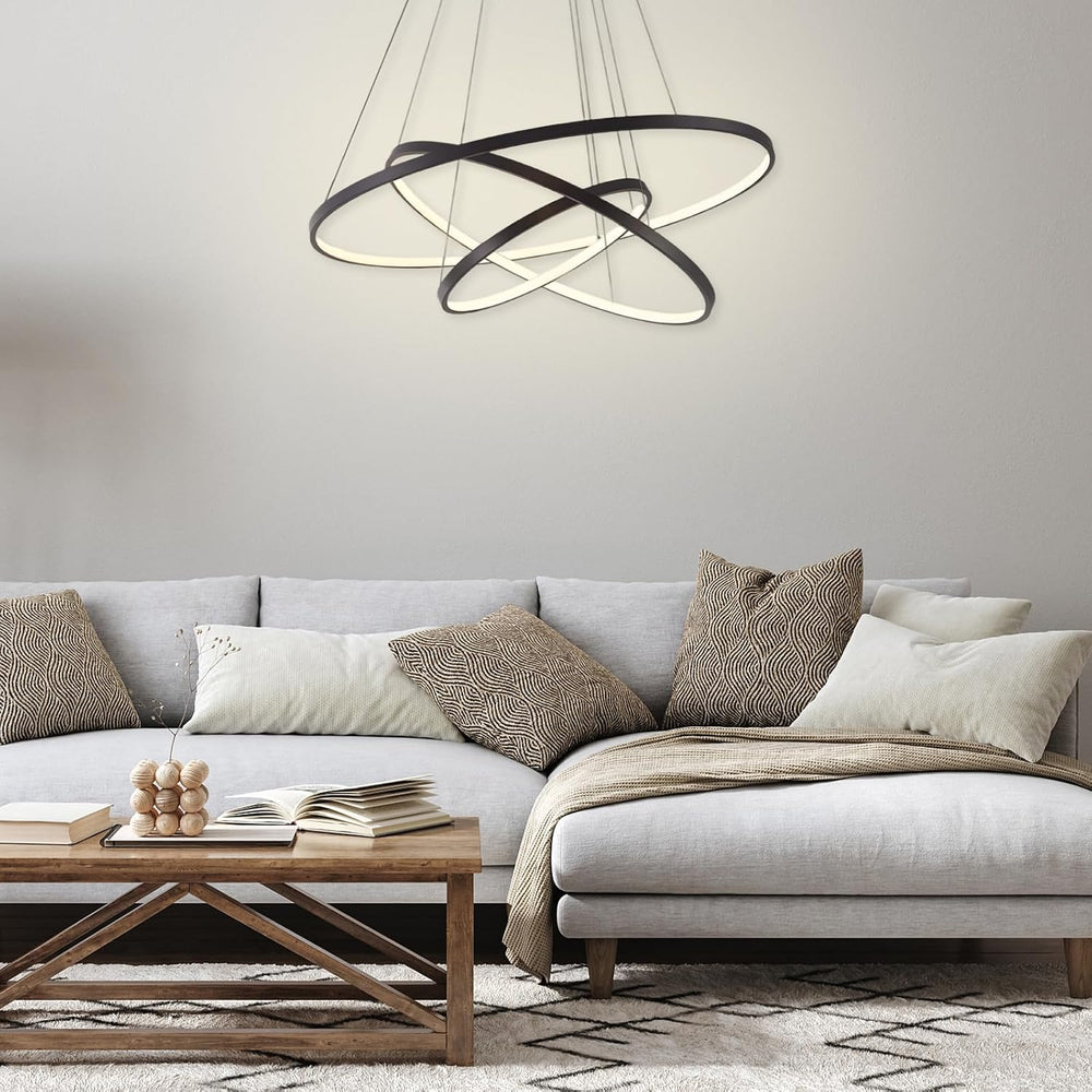 LightInTheBox Modern LED Pendant Light 3 Ring Chandeliers Black Circle Pendan...