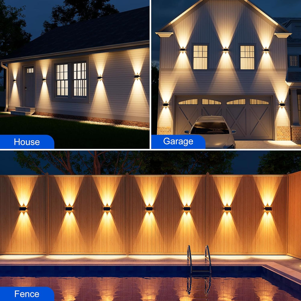 8 Pack Warm White Solar Power Wall Fence Light Outdoor Up and Down