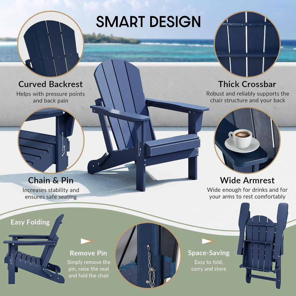 WestinTrends Malibu Outdoor Patio HDPE Folding Adirondack Chair, Navy Blue