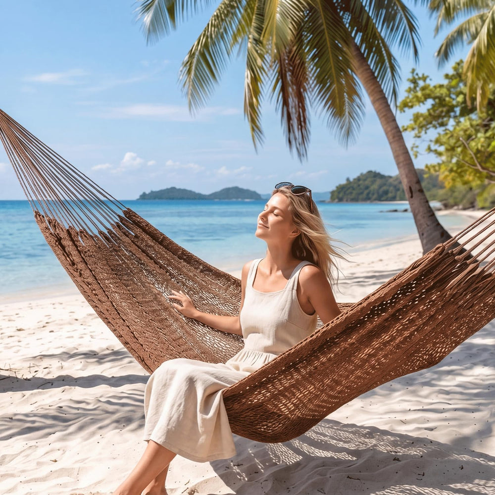 PNAEUT Handwoven Rope Mayan Hammock for Outside, 600 lbs Capacity