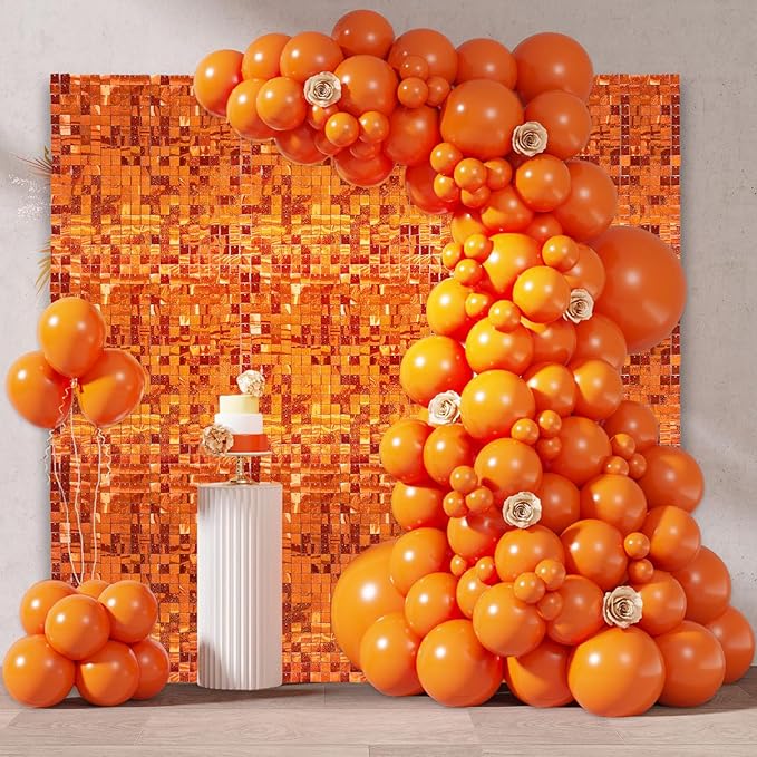 24PCS Orange Shimmer Wall Backdrop, Laser Square Sequin Photo Backdrops Panel...