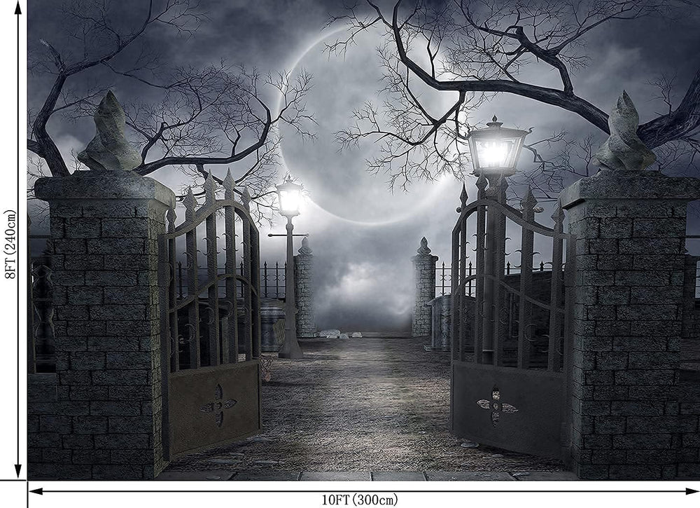 Halloween Night Full Moon Backdrop Gloomy Woods Graveyard Photography Backgro...