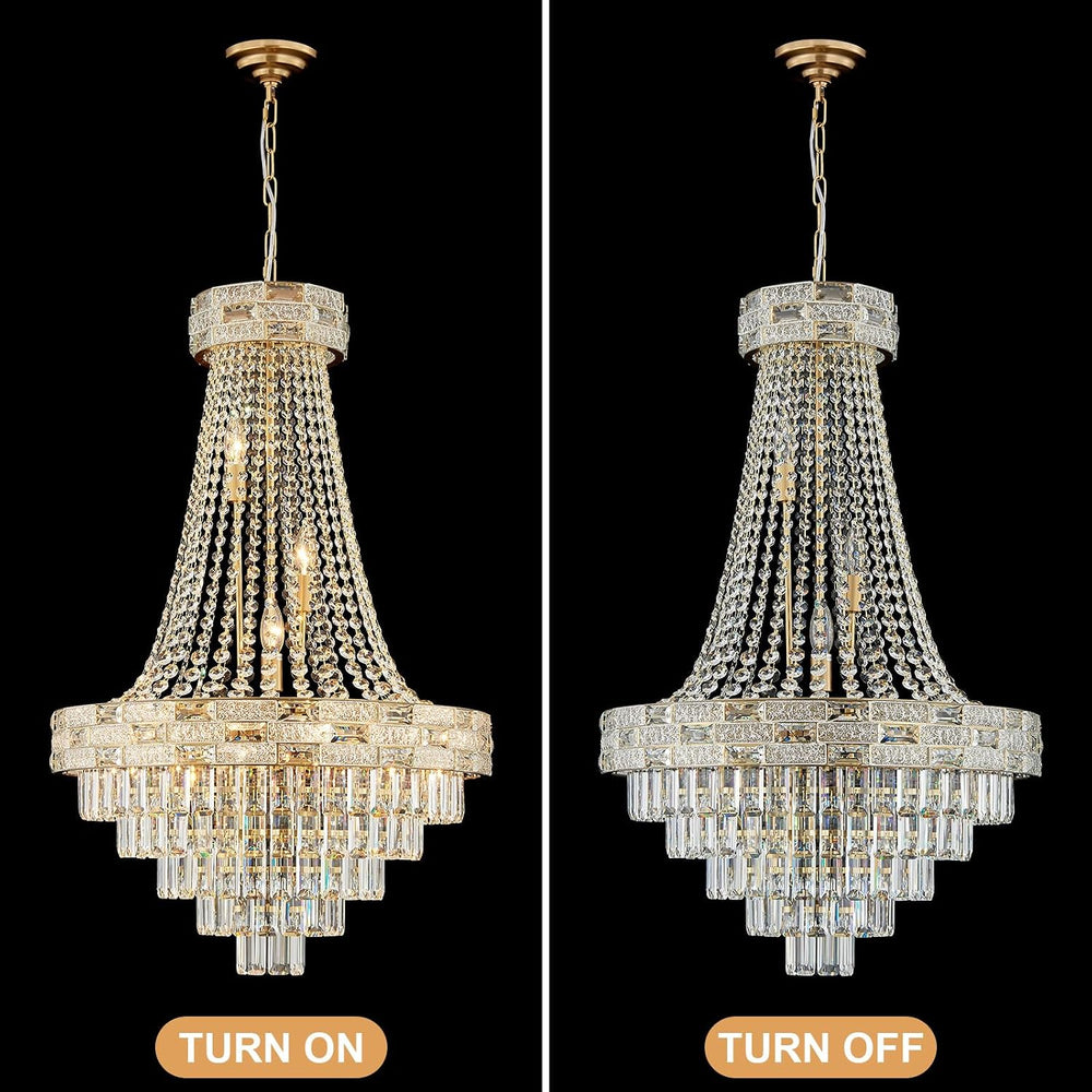Luxury Gold Crystal Chandeliers 12 Lights Modern Chandelier for High Ceilings...