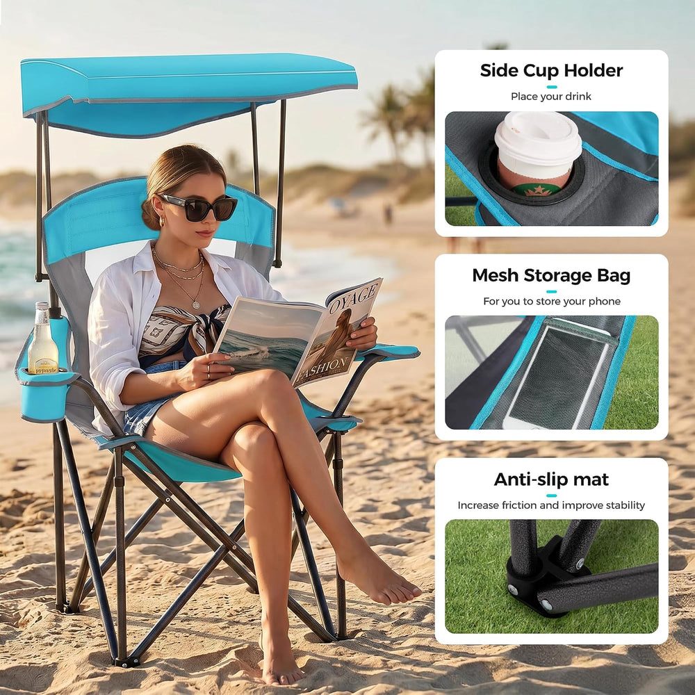 ALPHA CAMP Heavy Duty Canopy Camping Chairs with Adjustable Sunshade