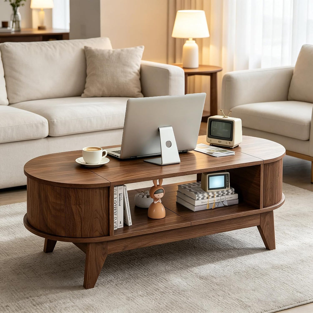 Coffee Table with Storage walnut coffee table with 2 Flip-Top Hidden Lids