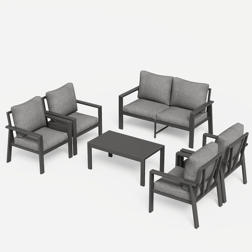 6 Pieces Aluminum Outdoor Patio Furniture Set 6-Seat Deck Furniture Patio Con...