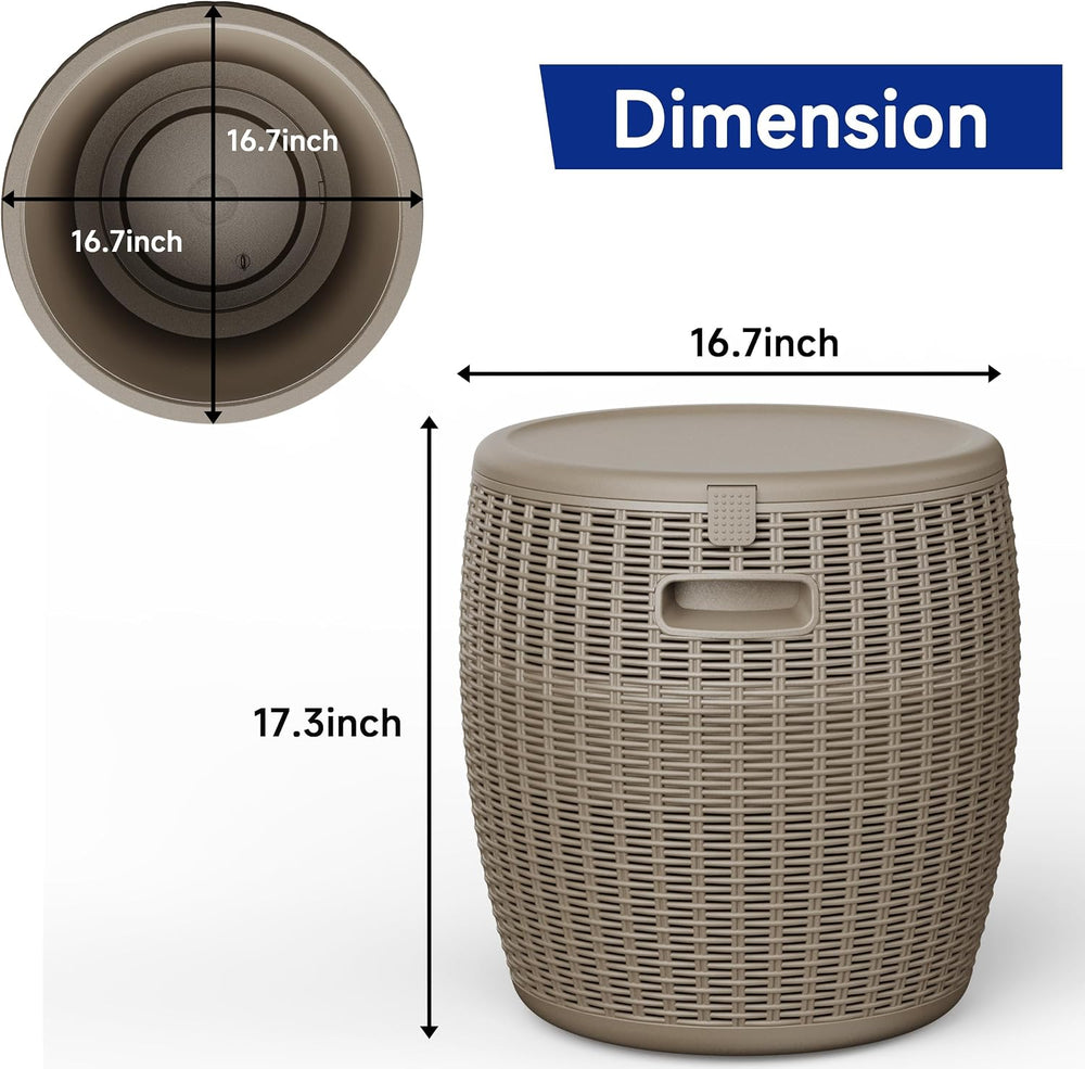 EasyUp 9.5 Gallon Outdoor Cooler Table, Wicker Round Ice Bucket for Parties, ...