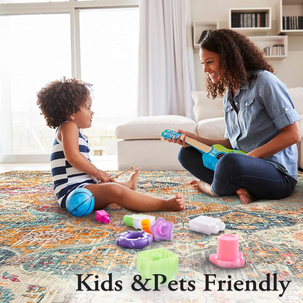 Lahome Moroccan 5x8 Area Rug, Ultra-Thin Washable Rugs for Living Room Bedroo...