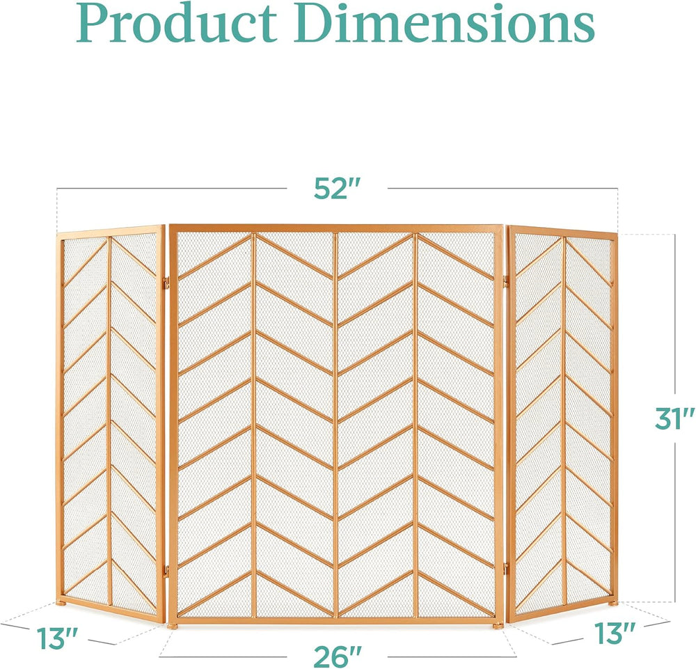 Best Choice Products 52x31in 3 Panel Chevron Fireplace Screen, Mid Century Mo...