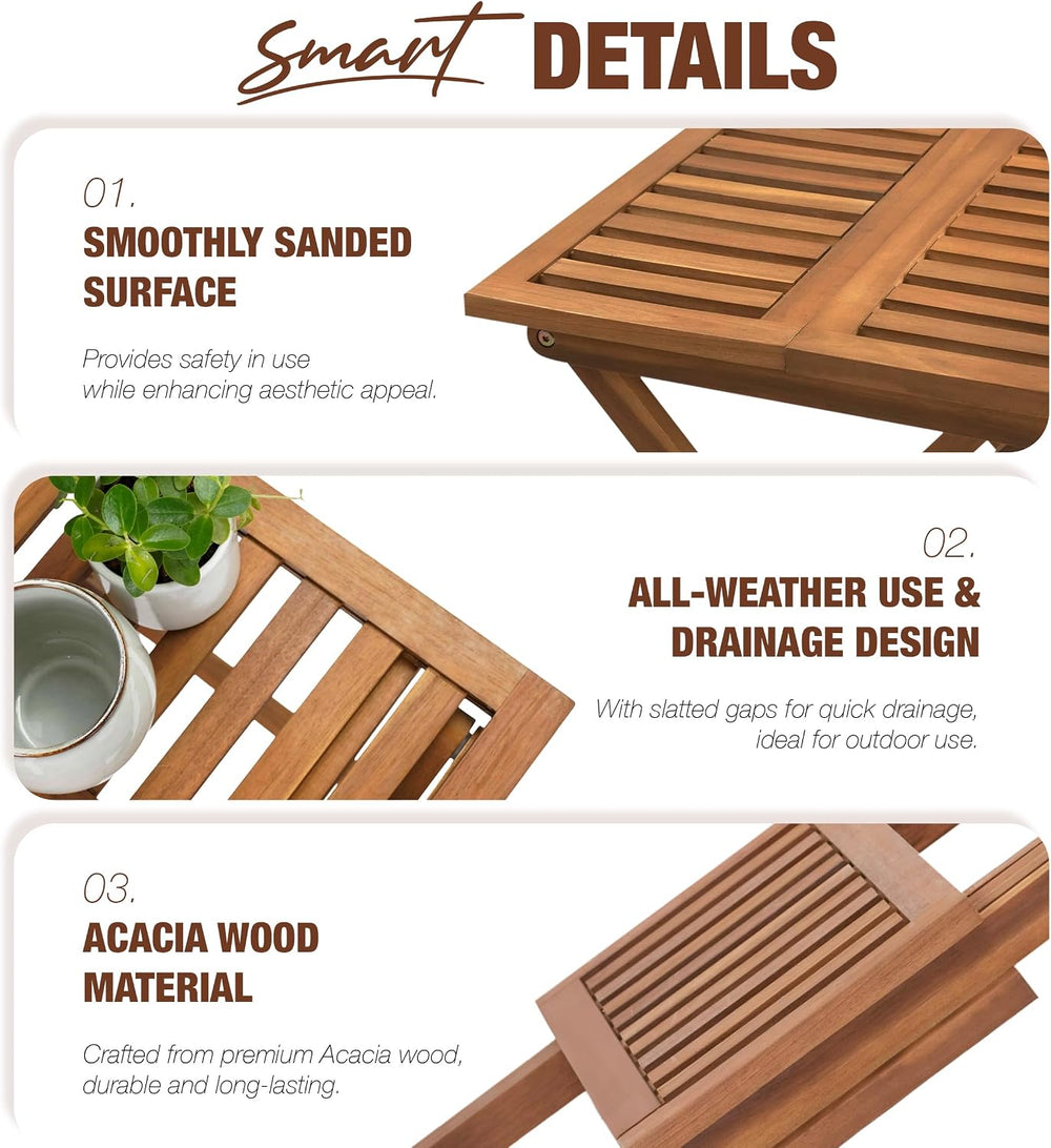 Folding Outdoor Patio & Camping Side Table, Acacia Wood, Golden Teak Finish