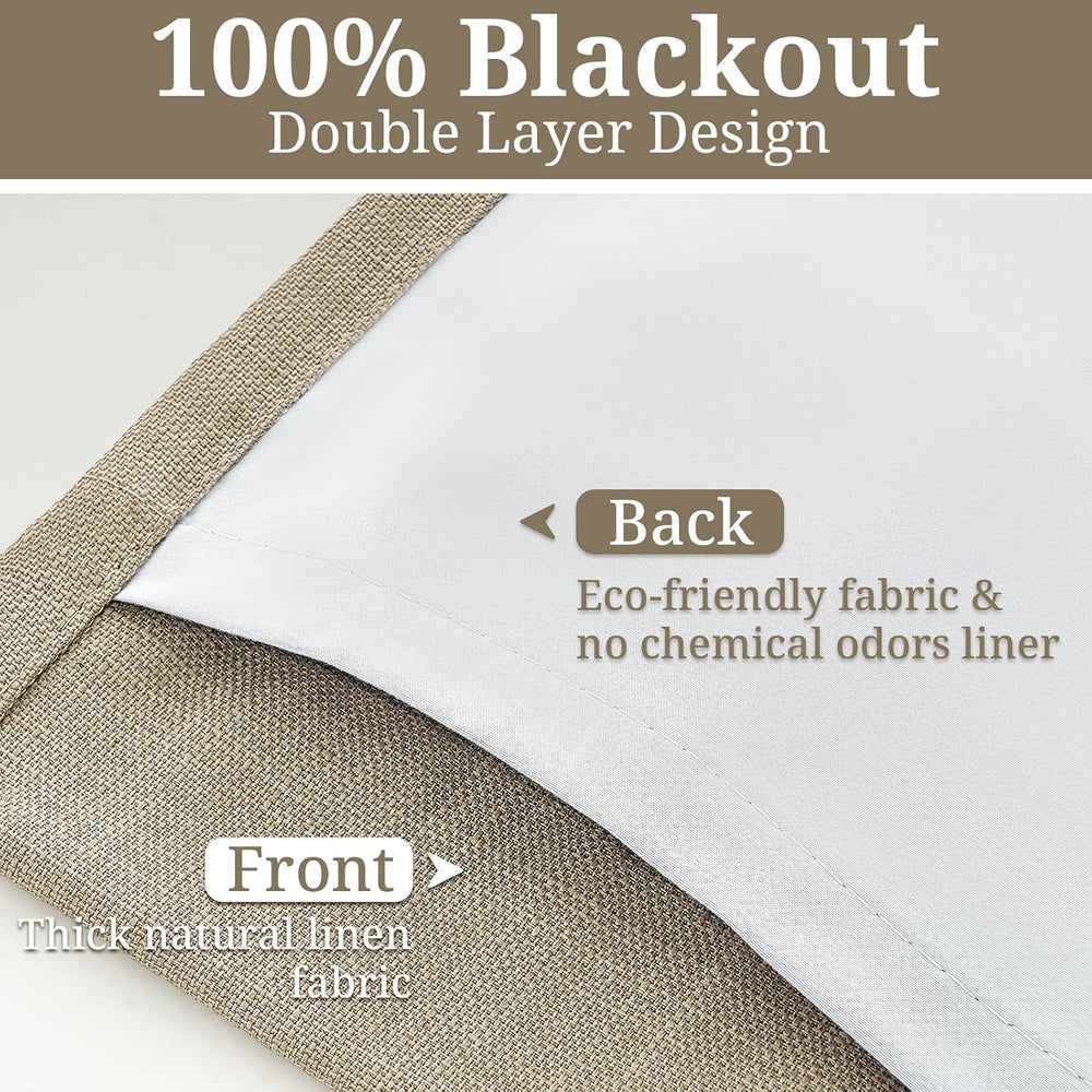 Pinch Pleated Linen Blackout Living Room Curtains 4 Panels Set 96 Inches Long...