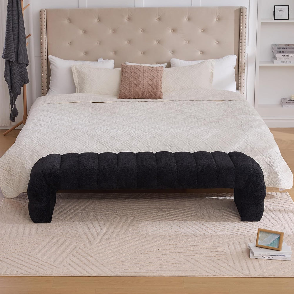 KEIKI 69.7" Modern Upholstered Armless Bed Bench, Channel Tufted Couch D...