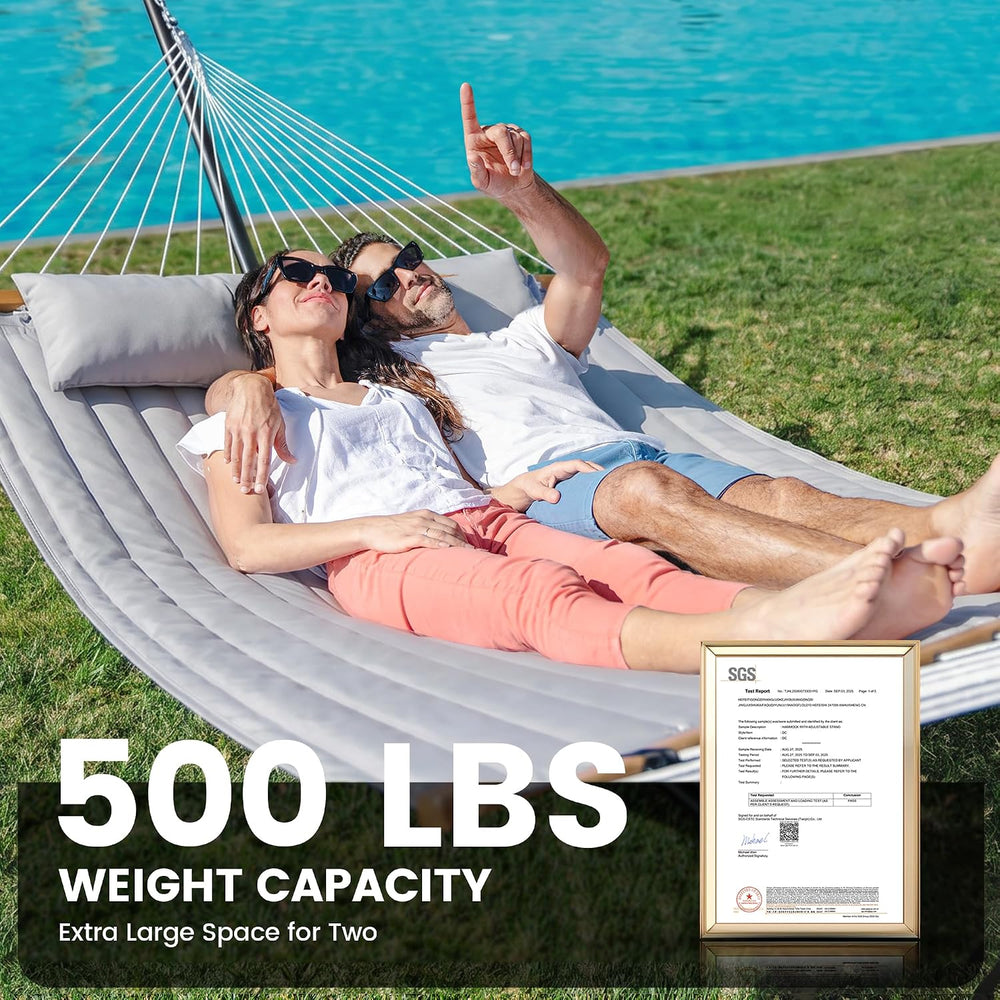 ANAGOO Double Hammock with Stand 500lbs Heavy Duty Outdoor Two Person Gray