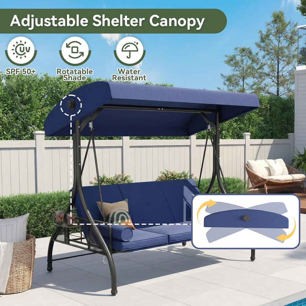 Aoxun Outdoor Porch Swing with Stand and Canopy, 3 Seats Outdoor Swings for A...