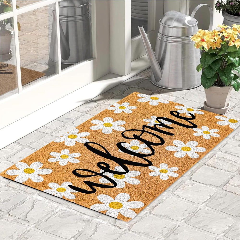 JarThenaAMCS Spring Flower Welcome Doormat Daisy Natural Coir Door Mat Non-Sl...
