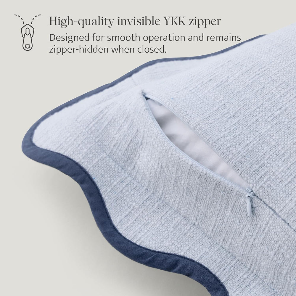 Double Stitch 100% Cotton Scalloped Throw Pillow Covers, Arctic Blue