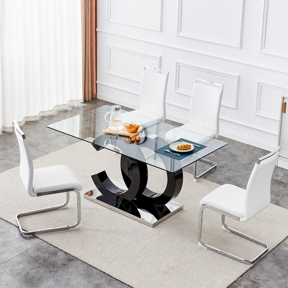 63'' Dining Table Set for 4,Modern Glass Dining Room Table Set for 4,...