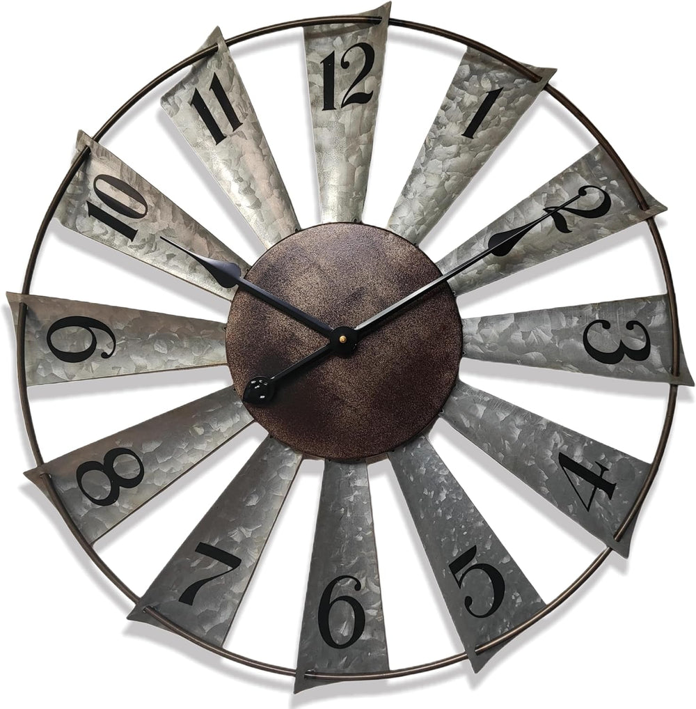 Evursua 24 Inch Modern Farmhouse Clock Large Metal Windmill Clock for Walls I...