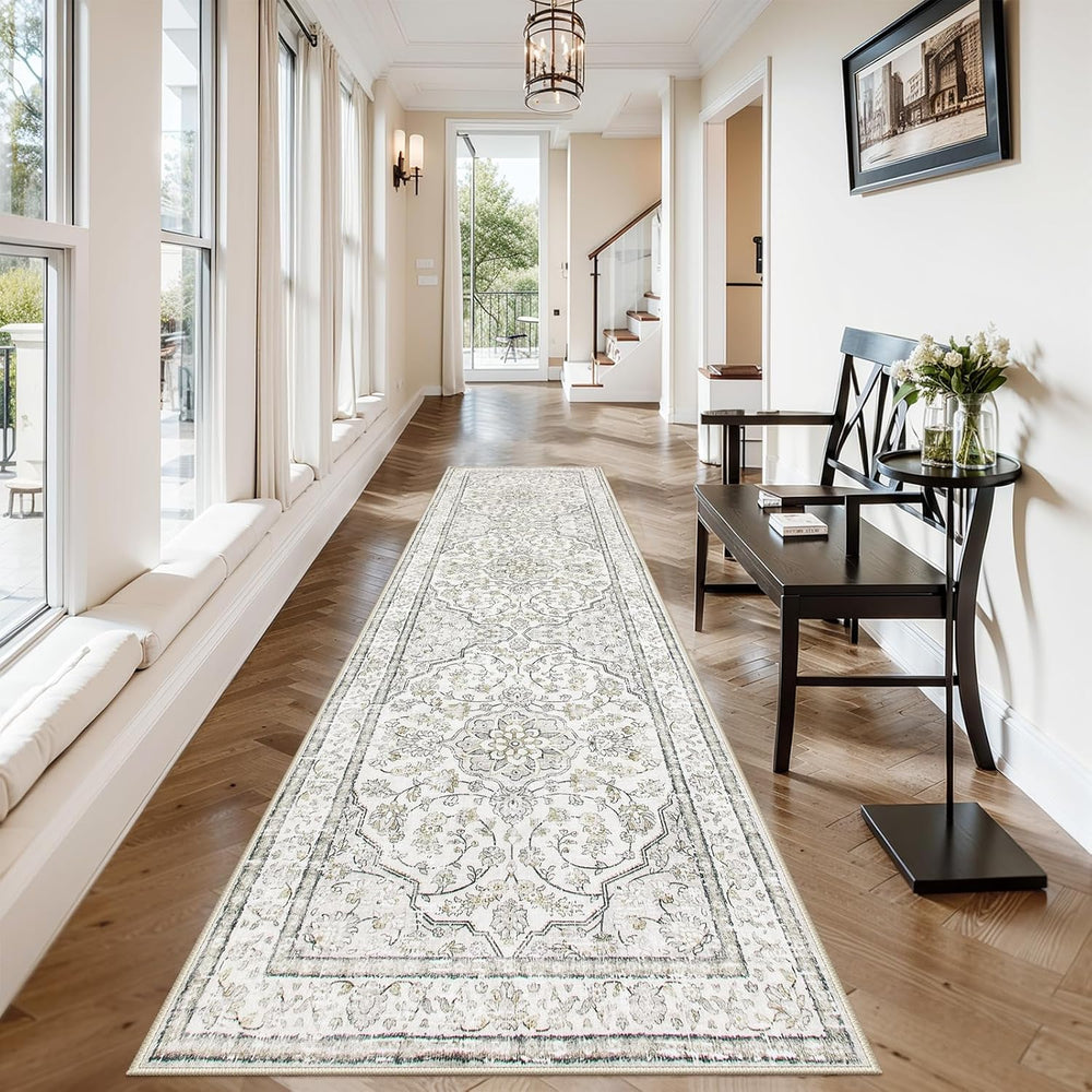 Lahome Oriental Runner for Hallways 2.5x10 Washable Beige Kitchen Runners Non...