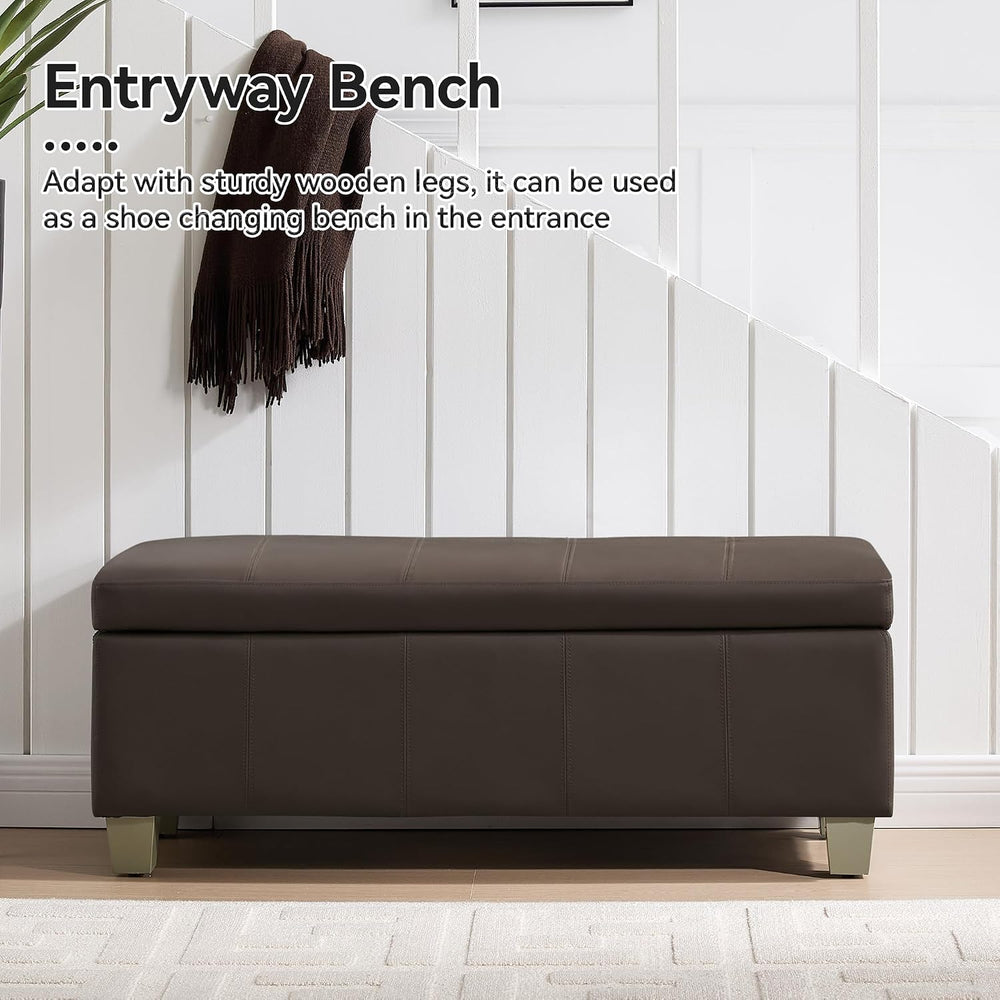 WUTUTUEE 41" Faux Leather Storage Ottoman, Stitch Tufted Rectangle Uphol...