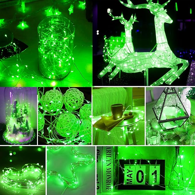 pozzolanas 50 Pack Green Battery Operated String Lights - 7ft Waterproof Fair...