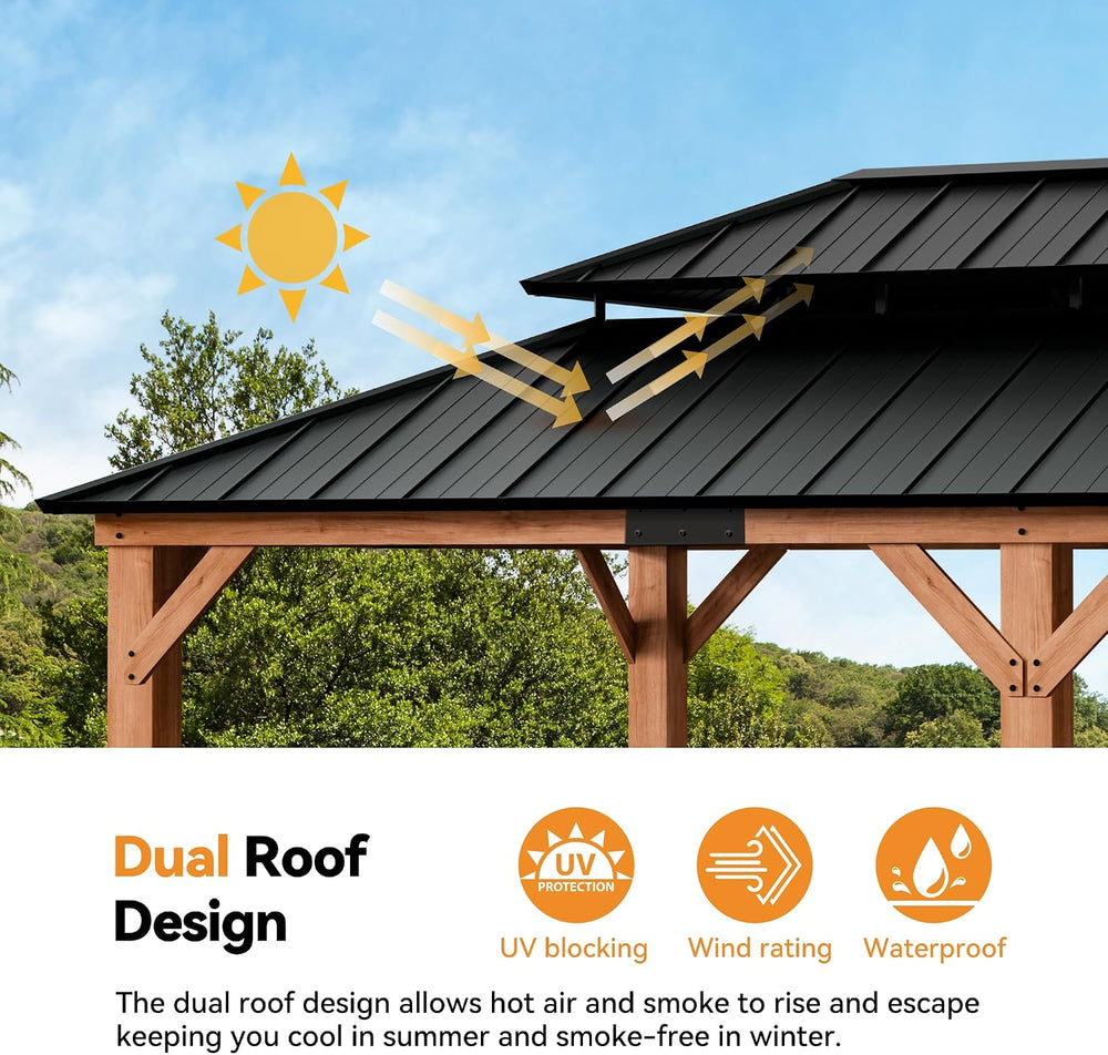 Modern Shade Wood Gazebo 12x20 with Double Galvanized Steel Roof