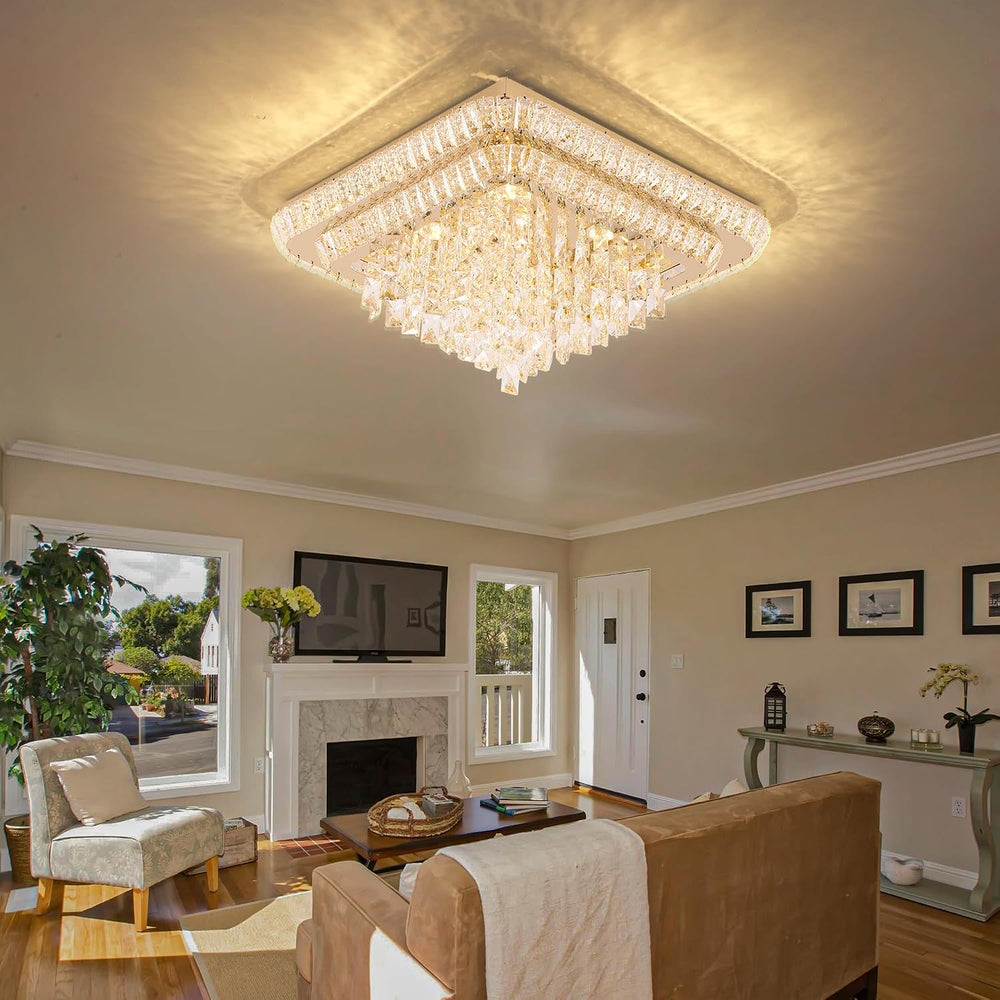 Miuyhji Elegant Crystal Raindrop Ceiling Light Gold Flush Mount Chandelier