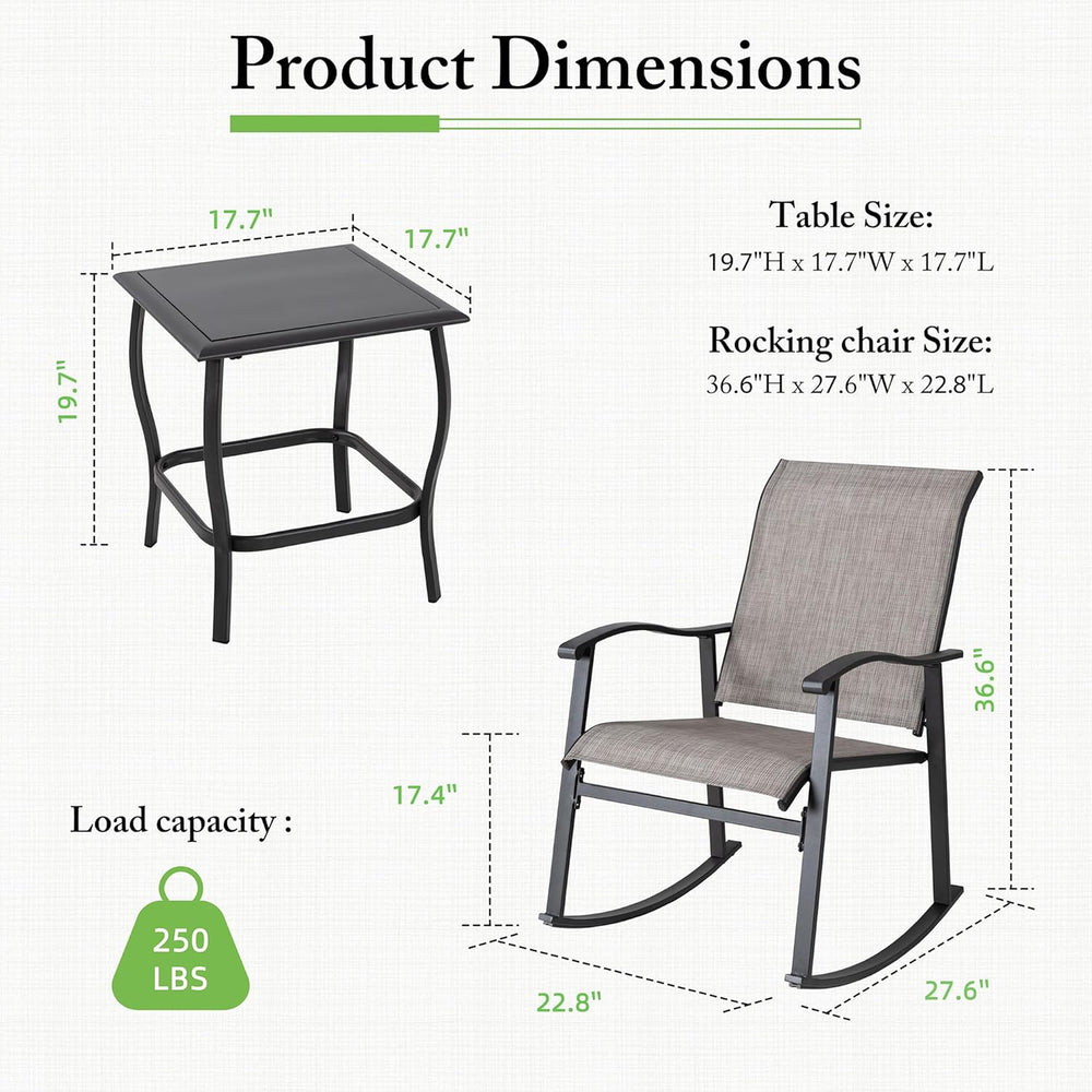 Shintenchi 3 Piece Rocking Bistro Set, Outdoor Furniture with Rocker Chairs a...